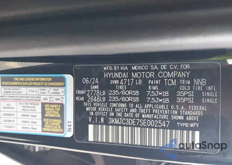 2025 Hyundai Tucson Sel Convenience z USA, uszkodzony, nr VIN 3KMJC3DE7SE002547